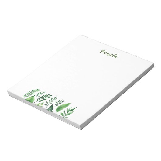 ミニマルなプレーンかわいい自分の名前フローラ緑 ノートパッド (回転)