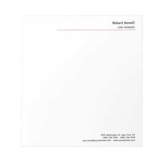 ミニマルなプレーンな赤と白のモダンなデザイン ノートパッド (正面)