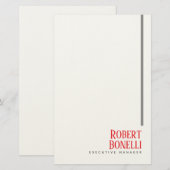 ミニマルなプレーン ブラック レッド & ホワイト モダン プレーン 便箋 (正面/裏面)