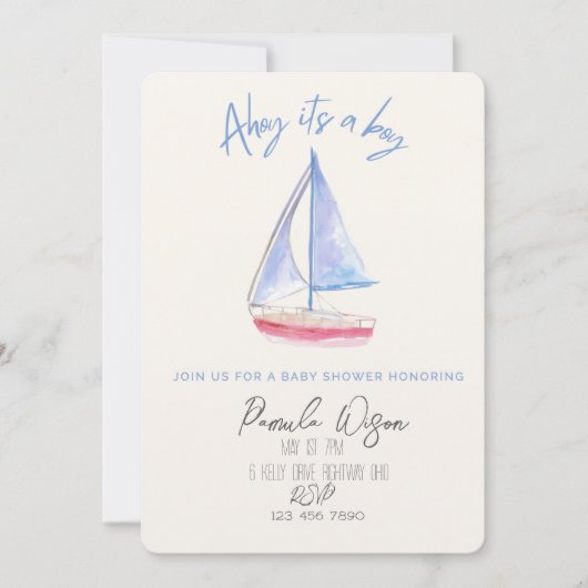 ミニマルなベイビーボーイのベイビーシャワー 招待状 (正面)