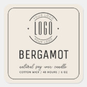 ミニマルなベージュあなたのロゴ縁どキャンドルラベルを追加する スクエアシール (正面)