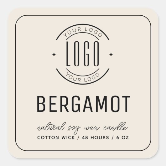 ミニマルなベージュあなたのロゴ縁どキャンドルラベルを追加する スクエアシール (正面)