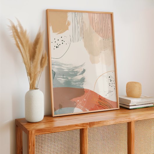ミニマルなベージュとオレンジの抽象芸術ライン ポスター