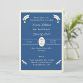 ミニマルなベージュとブルーカスタムの卒業 招待状 (スタンド正面)