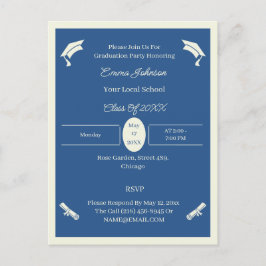 ミニマルなベージュとブルーカスタムの卒業 案内ポストカード