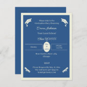 ミニマルなベージュとブルーカスタムの卒業 案内ポストカード (正面/裏面)