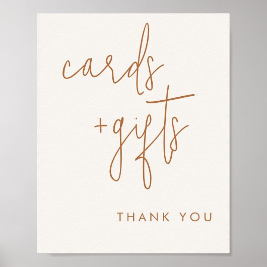 ミニマルなベージュのカードとギフトサイン ポスター (正面)