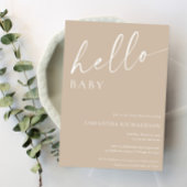 ミニマルなベージュのハローベビー男女兼用シャワー 招待状