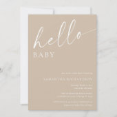 ミニマルなベージュのハローベビー男女兼用シャワー 招待状 (正面)