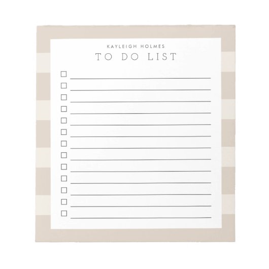 ミニマルなベージュストライプカスタムのメモ帳をリストする ノートパッド (正面)