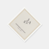 ミニマルなベージュモノグラム結婚ワイルドフラワー スタンダードカクテルナプキン (角)