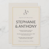 ミニマルなベージュモノグラム結婚ワイルドフラワー 招待状 (正面/裏面)