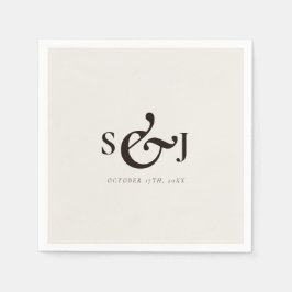 ミニマルなベージュモノグラム結婚式の日 スタンダードカクテルナプキン