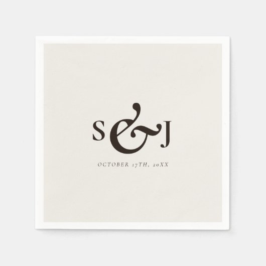 ミニマルなベージュモノグラム結婚式の日 スタンダードカクテルナプキン (正面)