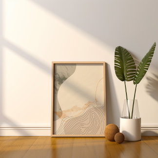 ミニマルなベージュライン抽象芸術 ポスター