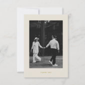 ミニマルなベージュ結婚フォト サンキューカード (正面)