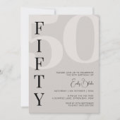 ミニマルなベージュ50th誕生日パーティー 招待状 (正面)