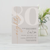 ミニマルなベージュ80歳の誕生日パーティー 招待状 (スタンド正面)