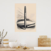 ミニマルなペンアート – エレガントラインスケッチ ポスター (キッチン)