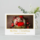 ミニマルなホイル 私の初めてのクリスマス 赤ちゃん 誕生写真 箔シーズンカード (立ち正面)