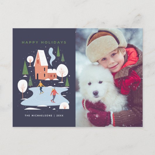 ミニマルなホリデーウィンターシーン シーズンポストカード (正面)