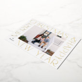 ミニマルなホワイトのクリスマスと新年の写真カード 箔シーズンカード (回転した状態)