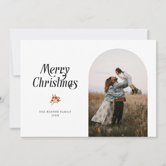 ミニマルなホワイトアーチのクリスマス写真 シーズンカード (正面)
