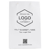 ミニマルなホワイトカンパニー名QRコードロゴ ミディアムペーパーバッグ (正面)