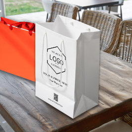 ミニマルなホワイトカンパニー名QRコードロゴ ミディアムペーパーバッグ