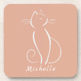 ミニマルなホワイトキャットオンピンクの名前 コースター
