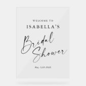 ミニマルなホワイトシックなカスタム ブライダルシャワー ウェルカム アクリルサイン (正面)