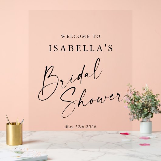 ミニマルなホワイトシックなカスタム ブライダルシャワー ウェルカム アクリルサイン (ウェディング)