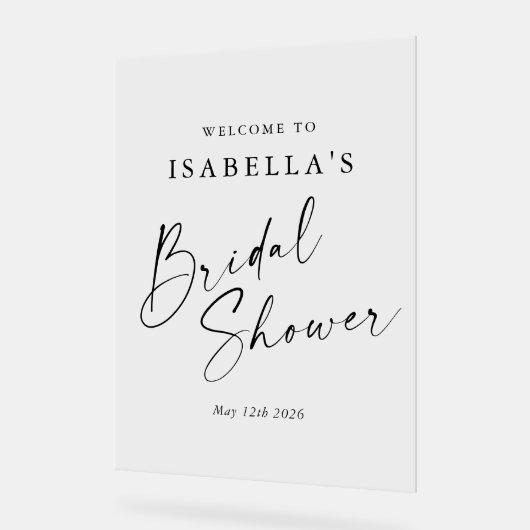 ミニマルなホワイトチックなカスタム ブライダルシャワー ウェルカム アクリルサイン (傾斜)