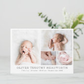 ミニマルなホワイトフォトコラージュベビー発表 案内状 (スタンド正面)