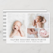 ミニマルなホワイトフォトコラージュベビー発表 案内状 (正面/裏面)