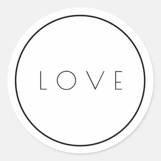 ミニマルなホワイトブラックラブステッカー縁ど付き ラウンドシール (正面)