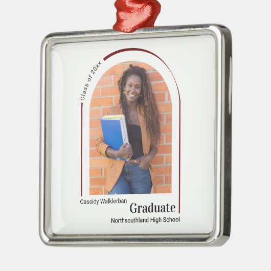 ミニマルなホワイトブルゴーニュ写真卒業 メタルオーナメント (左)