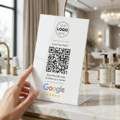 ミニマルなホワイトヘアサロン GoogleレビューQRコード 台座サイン