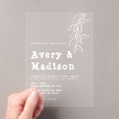 ミニマルなホワイトボタニカルタイプライター結婚ズ アクリル招待状 (インサイチュ (ポータブル))