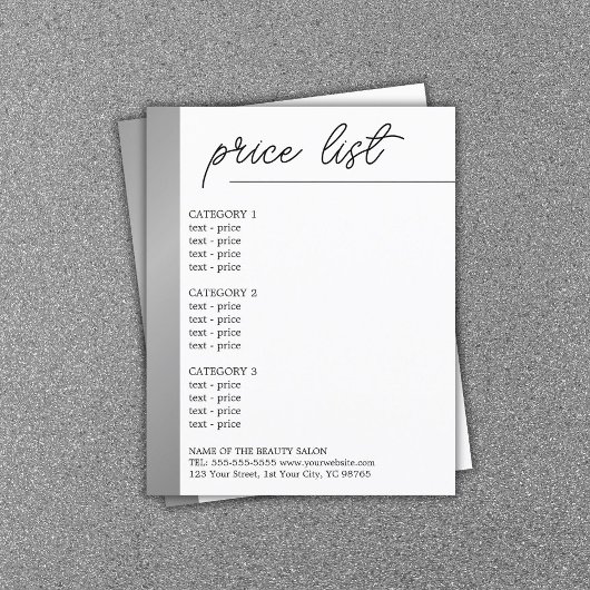 ミニマルなホワイト フェイクシルバーライン ビューティーメニュー チラシ