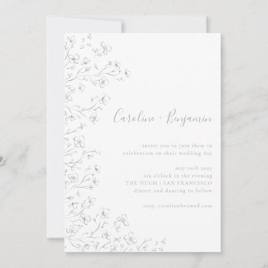 ミニマルなボホさくらんぼブロッサムフローラアート結婚 招待状 (正面)