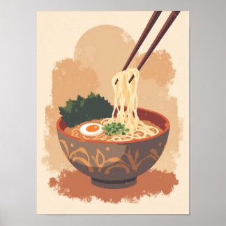 ミニマルなボホラーメン丼アート ポスター