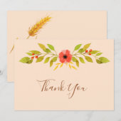 ミニマルなボホ秋結婚フラワー サンキューカード (正面/裏面)