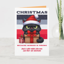 ミニマルなマイペース猫のレトロクリスマス写真 シーズンカード