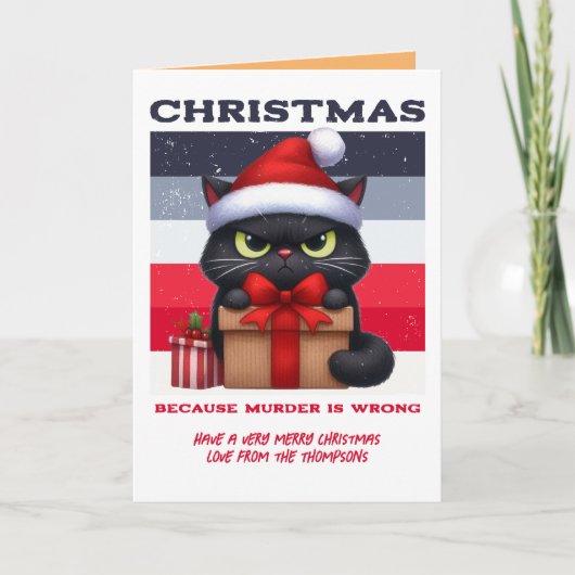 ミニマルなマイペース猫のレトロクリスマス写真 シーズンカード (正面)