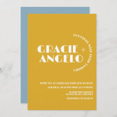 ミニマルなマスタードブルー消音結婚の音 招待状 (正面/裏面)