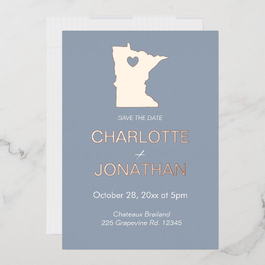 ミニマルなミネソタ州の目的地ウェディング 箔招待状 (封筒)