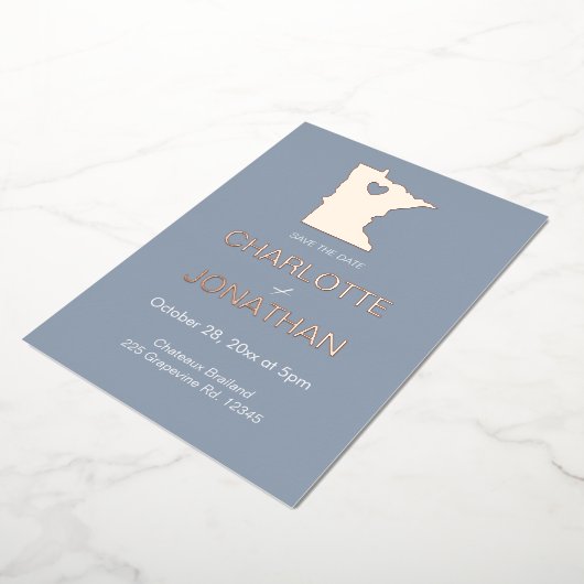 ミニマルなミネソタ州デスティネーションウェディング 箔招待状 (回転した状態)