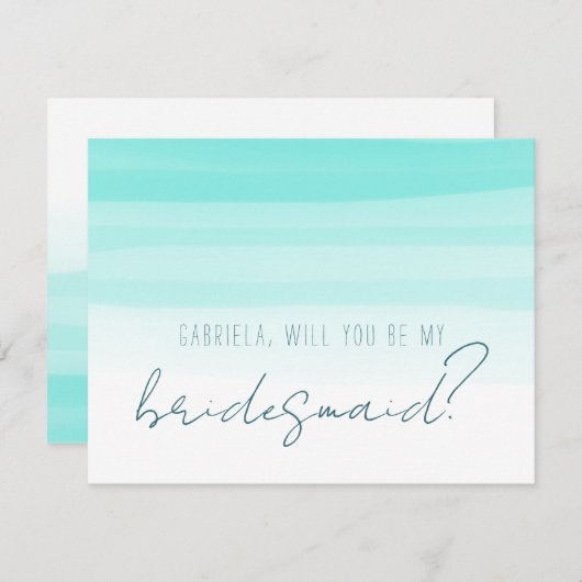 ミニマルなミントのあなたが私のブライズメイドになってくれる?の提案 招待状 (正面/裏面)