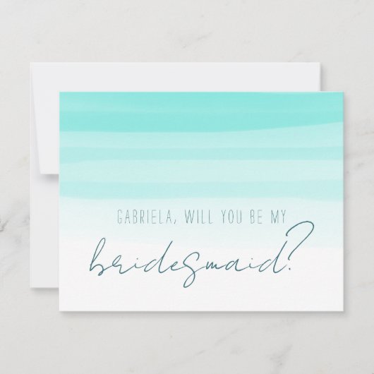 ミニマルなミントのあなたに、ブライズメイドになってくれる? 招待状 (正面)